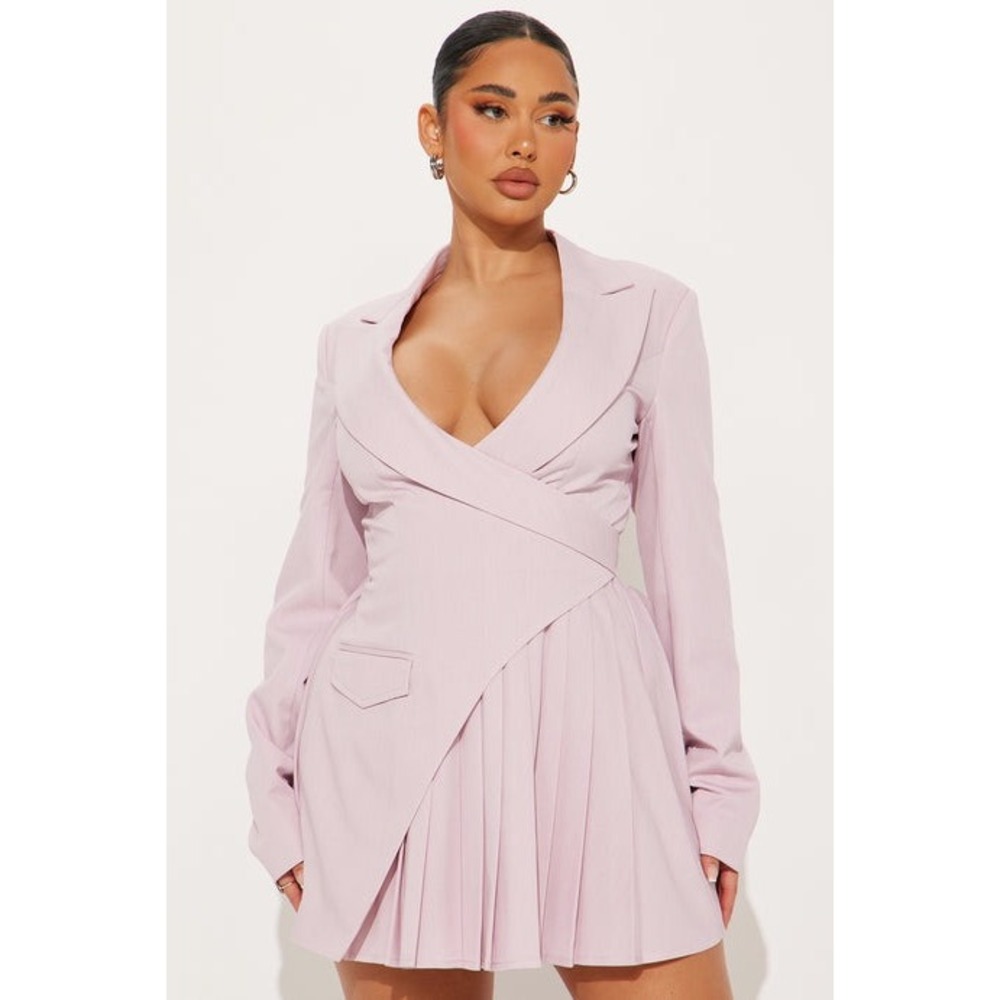 Fashion Nova Delani Mini Blazer Dress Pink Pleated Long Sleeve S